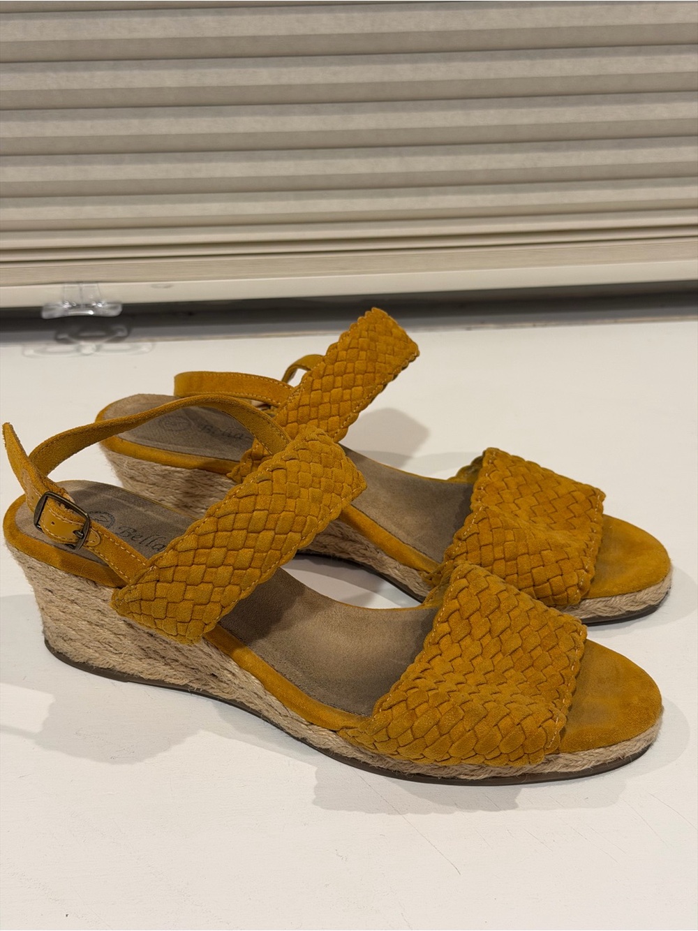 Bella~Vita Woven Mustard Wedge Sandals – Women’s size 10 Wide